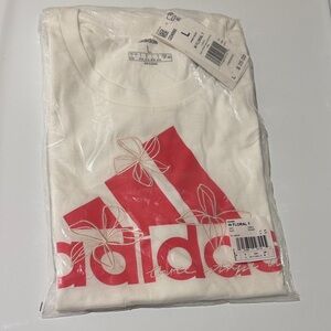 Adidas White Tee with Red Floral Graphic